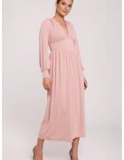 Makover Rochie maxi cambrata in talie cu decolteu in V - - Roz pudrat