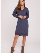 Makover Rochie tip pulover cu decolteu in V - - Albastru