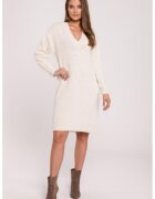 Makover Rochie tip pulover cu decolteu in V - - Ecru