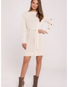Makover Rochie tip pulover cu nasturi decorativi pe maneci - - Ecru