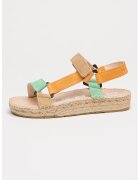 Manebi Sandale din piele intoarsa cu inchidere velcro Venice - Verde/Portocaliu pal/Maro nisip