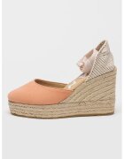 Manebi Sandale-espadrile wedge de piele - Alb/Roz somon/Maro deschis