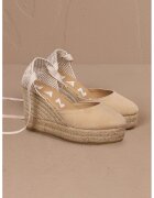 Manebi Sandale wedge de piele cu bareta infasurabila - Bej deschis