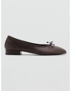 MANGO Balerini de piele cu funde decorative - Maro inchis