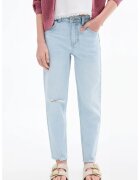 MANGO Blugi mom fit cu detalii cu aspect deteriorat - Albastru deschis