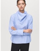 MANGO Bluza cu model in dungi si accesorizata cu esarfa - Alb/Albastru azur