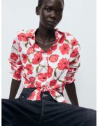 MANGO Camasa cu imprimeu floral si nod frontal - Alb/Verde/Rosu stins