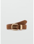 MANGO Curea de piele cu catarama metalica - Caramel