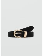 MANGO Curea de piele cu catarama metalica - Negru