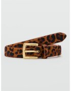 MANGO Curea de piele cu par scurt si animal print - Negru/Maro scortisoara