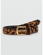 MANGO Curea din piele cu imprimeu animal print - Maro inchis/Caramel
