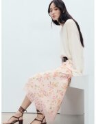 MANGO Fusta cu model floral si terminatie de dantela Bias - Verde/Portocaliu/Roz pal