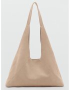 MANGO Geanta hobo din piele intoarsa - Maro nisip