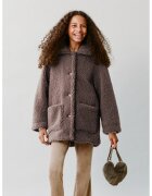 MANGO Palton din material teddy cu buzunare aplicate - Maro inchis