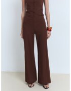 MANGO Pantaloni cu croiala ampla si model uni - Maro inchis