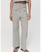 MANGO Pantaloni cu croiala dreapta si model in dungi - Alb murdar/Gri inchis
