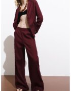 MANGO Pantaloni evazati din in cu talie elastica - Visiniu
