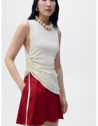MANGO Pantaloni scurti din amestec de in cu pliuri - Rosu inchis