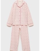 MANGO Piajama de bumbac cu design - Piersica/Roz prafuit