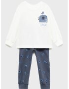 MANGO Pijama cu imprimeu grafic si decolteu la baza gatului - Alb/Albastru prafuit