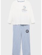 MANGO Pijama cu maneci lungi si model - Alb/Albastru