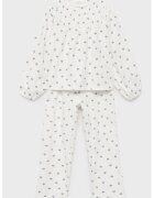 MANGO Pijama cu model si maneci lungi - Alb fildes/Albastru inchis