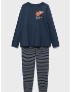 MANGO Pijama cu pantaloni lungi cu dungi - Alb/Portocaliu stins/Bleumarin