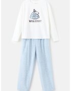 MANGO Pijama cu pantaloni lungi din amestec de bumbac - Alb/Albastru