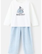 MANGO Pijama cu pantaloni lungi din amestec de bumbac - Alb/Albastru pastel