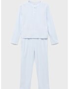 MANGO Pijama cu pantaloni lungi si perforatii - Albastru pastel