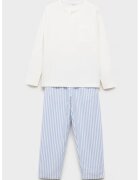MANGO Pijama lunga cu decolteu la baza gatului si model in dungi - Alb/Albastru