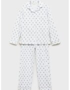 MANGO Pijama lunga cu model grafic - Alb/Albastru inchis
