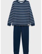 MANGO Pijama lunga din bumbac cu model in dungi - Alb/Bleumarin