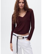 MANGO Pulover cu decolteu in V si model uni - Violet pruna