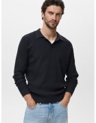 MANGO Pulover polo striat din amestec de bumbac - Albastru ultramarin
