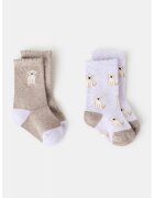 MANGO Set de sosete lungi cu model cu caine - 2 perechi - Maro taupe/Lila pal