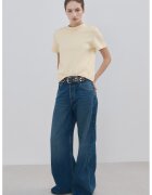 MANGO Tricou din bumbac cu decolteu la baza gatului - Bej deschis