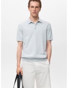 MANGO Tricou polo tricotat fin - Albastru deschis