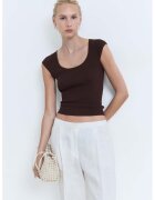 MANGO Tricou tricotat striat - Maro inchis