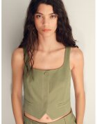 MANGO Vesta crop din amestec de in - Verde masliniu