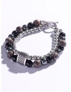Marc Malone Bratara cu siraguri duble si decorata cu obsidian si hematite - Negru/Maro/Gri