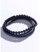 Marc Malone Bratara de piele ecologica cu siraguri multiple si pietre decorative - Negru