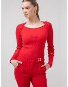 Marella Pulover slim fit cu striatii si decolteu rotund Debutto - Rosu vermillion