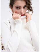 Marella Pulover slim fit cu striatii si guler inalt - Alb