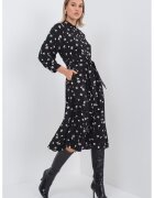 Marella Rochie midi cu model floral si maneci trei sferturi - Negru/Grej