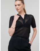 Marella Tricou polo semitransparent cu model striat Torbole - Negru
