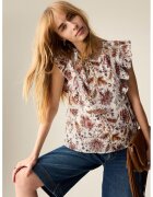 Marks & Spencer Bluza cu model si maneci cu volane - Alb/Maro/Crem