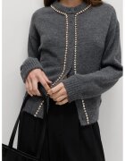 Marks & Spencer Cardigan din amestec de lana cu aplicatii cu strasuri - Argintiu/Gri inchis