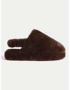 Marks & Spencer Papuci de casa slingback din blana sintetica - Maro inchis