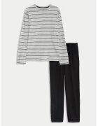 Marks & Spencer Pijama cu dungi si decolteu la baza gatului - Negru/Gri